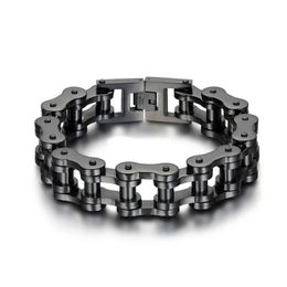 Titanium Steel IP Black Plating Biker Bicycle Chains Bracelet Punk Wristbands Brace lace Male Trendy Jewellery High Quality 23cm232I