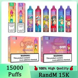 Original RandM Tornado 15000 Puffs Disposable Vape Pen 15k Puff Vape Fumot 25ml Prefilled Cartridges Pod 850mAh Rechargerable Battery 41 Flavours In Stock