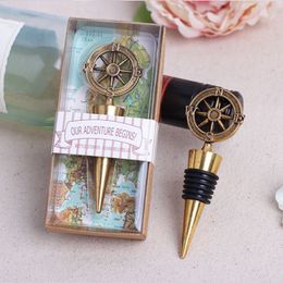 10pcs Travel Theme Wedding Party Favors Bronze Compass Wine Bottle Stoppers 4x10 5cm Wedding Souvenirs Christmas Gifts280b