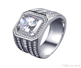 Mens Luxury RING 925 Silver plated CZ Diamond men white gold rings Wedding Gift platinum Jewelry5656279