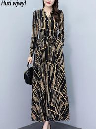 Casual Dresses Women Print Striped Silk Long Dress 2024 Korean Vintage Luxury Party Evening Autumn Winter Elegant Bodycon Vestidos