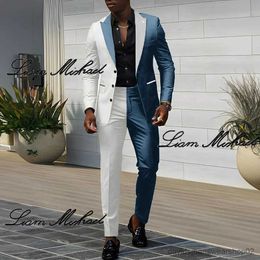 Men's Suits Blazers Color Block Mens Suit 2 Piece Wedding Groom Tuxedo 3 Button Jacket Pants Fashion Design Mens Elegant Suit