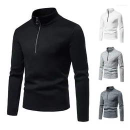 Men's Hoodies 2024 Fashionable Sweater With Zipper Front Design Solid Color High Collar Bottom Shirt European Size Coat For Men