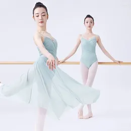 Stage Wear Dance Costume Female Adult Ballet Training Suit Suspender Gymnastics Suitfront V-cross Elegant Gradient Lyrical