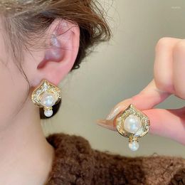 Stud Earrings Sweet Rhinestone Pearl Love Heart For Women Fashion Temperament Jewelry