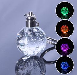 Led Lights Colorful Flashing Luminous Keychain Bubble Ball Glass Jewelry Ladies Car Gift Whole Keychains3119044