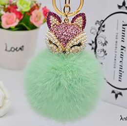 Cute Fox Inlay Simulated Pearl Pendant Faux Fur Ball Bag Key Ring Fashion Jewellery Plush Keychain Handbag Accessories7174605