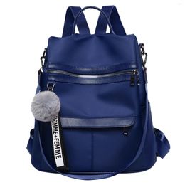School Bags Mobile Phone Waterproof Shoulder Bag Women Backpack Storage Multi Pockets Oxford Cloth With Hair Ball Pendant Book Fashion