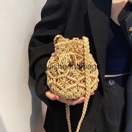 Shoulder Bags 2023 New Women Bucket Shoulder Bags Casual Hollow Out Cross Body Bags Holiday Beach Bags 2 Colours Drop ShippingH24219