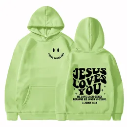 Mens Hoodies Jesus Loves You Double Sided Printed High Street Fashion Oversized Sweatshirts Men Women Quality Vintage Sudaderas