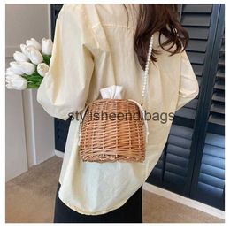 Shoulder Bags 2023 Women Handmade Bamboo Shoulder Bags Pearl Chain Mini Bucket Bags Sumer Holiday Bags For Girls Drop ShippingH24219