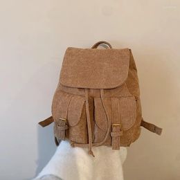 School Bags Multi Pocket Women Backpack Corduroy Backpacks For Teenage Girls Bag Drawstring Rucksack Travel Shoulder