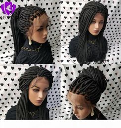 New arrival Africa women braiding hair black Braided Box Braids Wig With Baby Hair Braided Wigs Natural Hairline Synthetic Lace Fr5146262