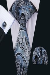 Stock in UK Silk Tie for Men Paisely Black Mens Neckties Hanky Cufflinks Sets Jacquard Woven Meeting Business Wedding Party N15105183576