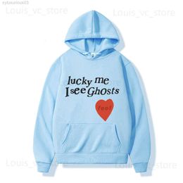 Mens Hoodies Sweatshirts Lucky Me i See Ghost Love Print Hooded Harajuku Sweatshirt Fleece Hip Hop Pullover Unisex Streetwear Clothing T230921