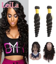 Peruvian 2 Bundles One 360 Lace Frontal Virgin Hair Pre Plucked 3 Pieces Human Hair Loose Wave Natural Color3787123