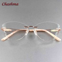 Rhinestone Titanium Frame Transparent Lenses Rimless Glasses Light Frame Women Gradient Glass Prescription Graduation Glasses 21032824