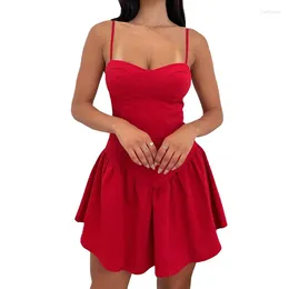 Casual Dresses BKLD High Fashion Ruffle Spaghetti Straps Mini 2024 Low-cut Body-shape Tie Open Back Slim Women's Club Street Outfits