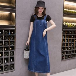 Casual Dresses Denim Sundress Women Vintage Long Jeans Dress Spaghetti Strap Korean Oversized Robe Femme A965