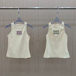 Designer White Rhinestone Letter Knitted Tanks Vest Summer 2024 Women Sleeveless Top Women Singlet Tank Tops Designer Singlets Vest Shirt FZ2404086