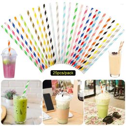 Disposable Cups Straws 25Pcs Stripes Biodegradable Paper Eco-Friendly For Outdoor Drinking Juice