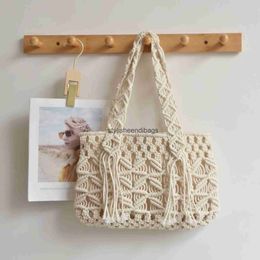 Totes 2023 New Women Cotton Starp Shoulder Bags Handmade Kont Handbags Totes Fashion Shopping Bags Drop ShippingH24219