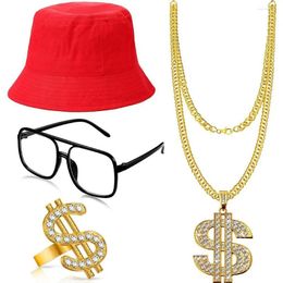 Necklace Earrings Set Retro Prom Party Men's Attire Cosplay Hip Hop Punk Dollar Fisherman's Hat And Glasses