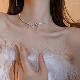 Choker Fashion Rhinestone Heart Collar Necklace For Women Simple Open Torques Jewelry Accessories Drop