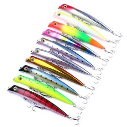 3D Eyes Popper pencil Fishing lure 120mm 17g Colourful ABS Plastic Floating hard bait with 3 hooks2592