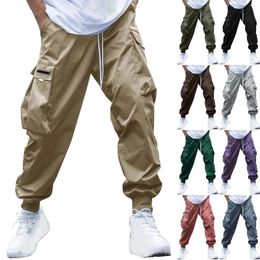 Men's Pants Large Size Work Casual Multi Pocket Teenage Trend Boy Apparel Girls Foot Slipper Stretch Waist