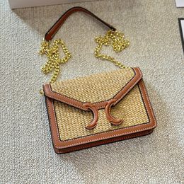 Summer Beach Bag Designer Straw Bag Chain Leather Crossbody Bag Flap Handbag Messages Envelope Bag Shoulder Bags Metal Magnetic Buckle Clutch Wallet Purse