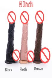 Black 8 Inches Realistic Dildo Waterproof Flexible penis with textured shaft and strong suction cup Sex toy for women8411203