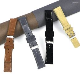 Watch Bands Genuine Leather Bracelet Vintage Soft Band For Quick Release Wristbelt Retro Suede Stitching Strap 18mm 20mm 22mm