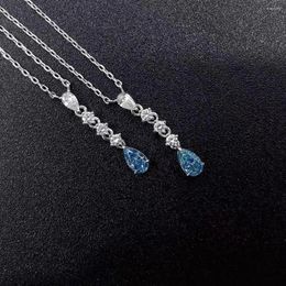 Chains CN2024 Fine Jewellery Solid 18K Gold Nature 0.2ct Blue Diamonds Pendants Necklaces For Women Birthday's Presents