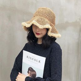 Berets Hat Female Summer Korean Style Versatile Raffia Frayed Temperament Bucket Foldable Sun Protection Tide