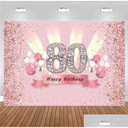 Party Decoration Pink 80Th Backdrop For Woman Man Happy Birthday 80 Years Old Pography Background Lady Rose Gold Pocall Po Homefavor Dholx