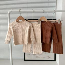 Clothing Sets Girls' Small And Medium-sized Children's Set Knitted Spring Autumn Sweater Two-piece Wide Leg Pants Long Sleeved Top