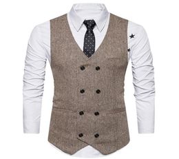 Tweed Men Suit Vest 2018 Khaki Formal Dress Suit Vest Woollen Fashion Slim Fit Waistcoat New Arrival3254620