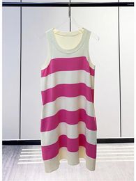 Casual Dresses Women Contrast Colour Striped Tank Dress 2024 Summer Lady All-Natch O-Neck Sleeveless Sweet Simple Knitted Vest Robe