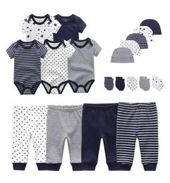2020 Solid Unisex New Born Baby Boy Clothes Bodysuits Pants Hats Gloves Baby Girl Clothes Cotton Clothing Sets Roupa de bebe Y20086466717