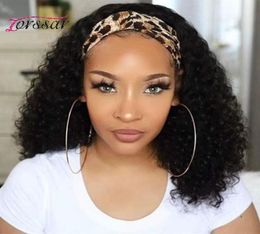 180 Densty Human Hair Curly Brazilian Kinky Curlly Headband Wigs Glueless Full Machine Wig For Black Women2466818