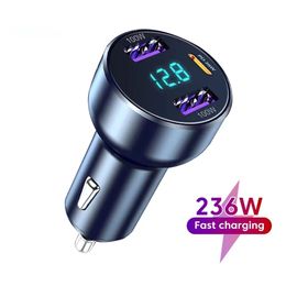 236W USB Type C Car Charger Super Fast Charging PD Quick Charge QC3.0 USB C Car Phone Charger Adapter For Samsung S24 S23 iPhone 15 14 Xiaomi LG