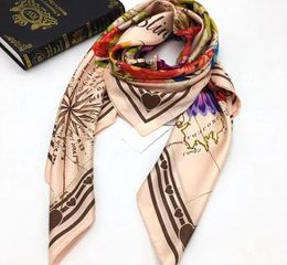 Whole design women039s square scarf 100 silk material good quality pink Colour print letters flowers pattern size 130cm 5661064