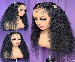 26Inch 180Density Jet Black Colour Long Kinky Curly Wig Glueless Lace Front wigs Remy Soft With Baby Hair Preplucked For Women Hea48162565