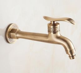 Long Bibcock Laundry Faucet Antique Brass Bathroom Mop Sink Faucets Outdoor Garden Crane Wall Mount Water Taps3327792