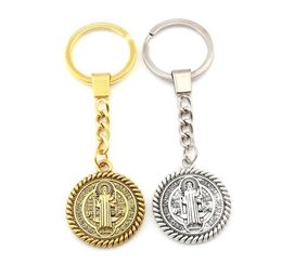 20Pcslots Keychain St Benedict De Nursia Pattern Medal Charms Pendants Key Ring Travel Protection DIY Jewellery A556f74962879290601