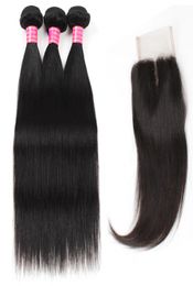 Meetu Whole Extensions 8A Mink Brazilian Peruvian Malaysian Virgin Straight 3 Human Hair Bundles With 44 Lace Closure for Wom8559133