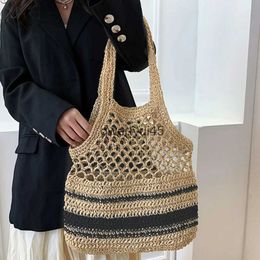 Shoulder Bags ollow Straw Women Soulder Paper Woven Lady andmade andbags Summer Beac Large Tote Bag Big Casual Sopper Purses 2023H24219