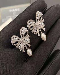 cuff 2021 Xiaoxiang elegant bow drop pearl necklace temperament Fashion earrings women9951982