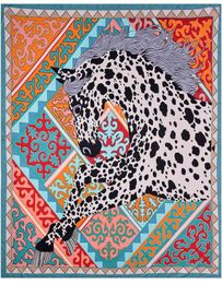 130130cm Luxury women Leopard square twil silk scarf fashion female shawls and wraps foulard femme horse print banadana8955802